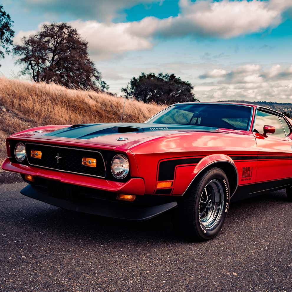 A red Ford Mustang